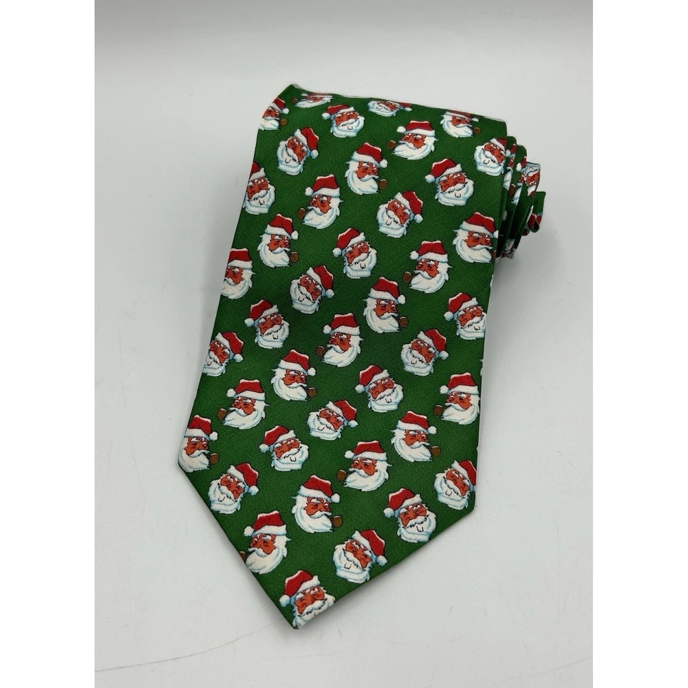 Santa's Dream Christmas‎ Neck Tie Green with Geometrical Santa Heads